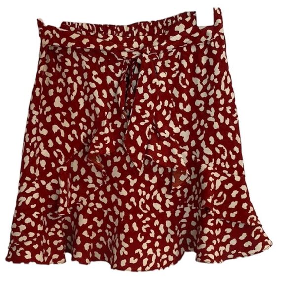 ✨ Polly Red Ruffle Tie-Front Leopard Print Skirt✨ - Picture 3 of 5
